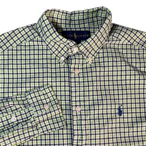 Kids Ralph Lauren Long Sleeve Button Down Shirt Plaid Green Navy L (14-16)